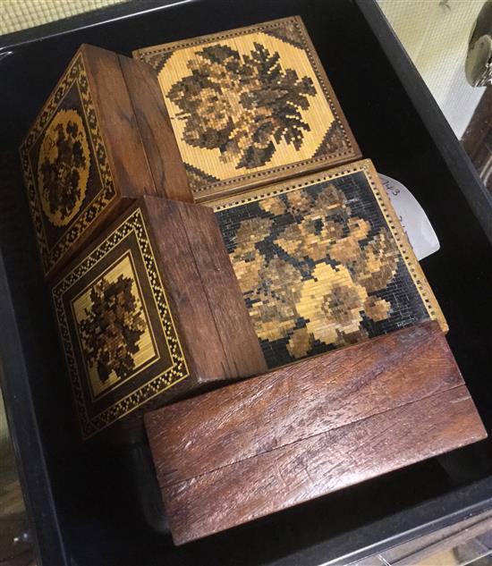 Tunbridge Ware - 5 floral mosaic boxes